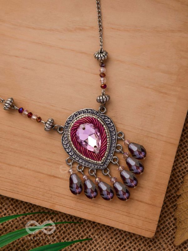 Peshana- The Gorgeous Trinket- Stone and Glass Beads Embroidered Necklace (Orchid Purple)