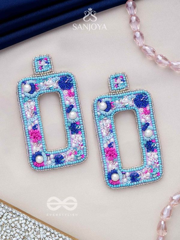 Hiranyada - The Ocean Treasure - Pearls, Beads And Sequins Hand Embroidered Earrings