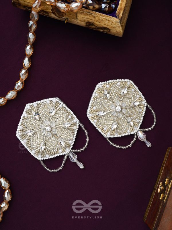 Tuhina- The Pristine Snowflake- Stones and Beads Embroidered Earrings
