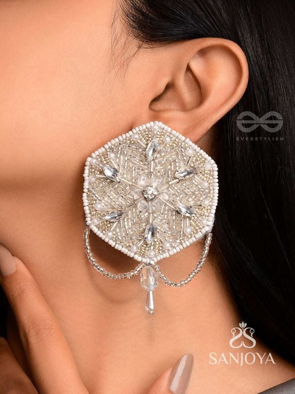Tuhina- The Pristine Snowflake- Stones and Beads Embroidered Earrings