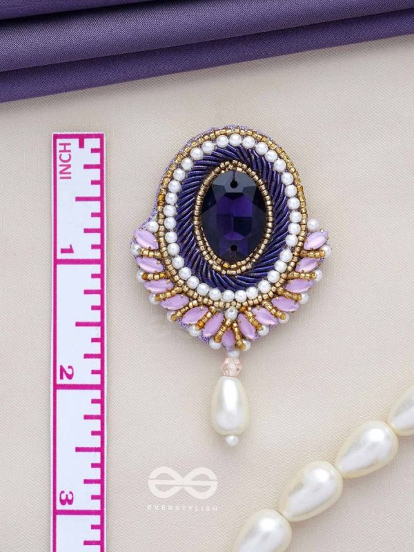 Vilohita - The Purple Elegance - Stones, Dabka And Pearl Drop Hand Embroidered Earrings