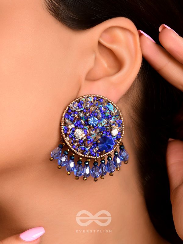 Vineela- The Azure Allure- Stones and Sequins Embroidered Earrings