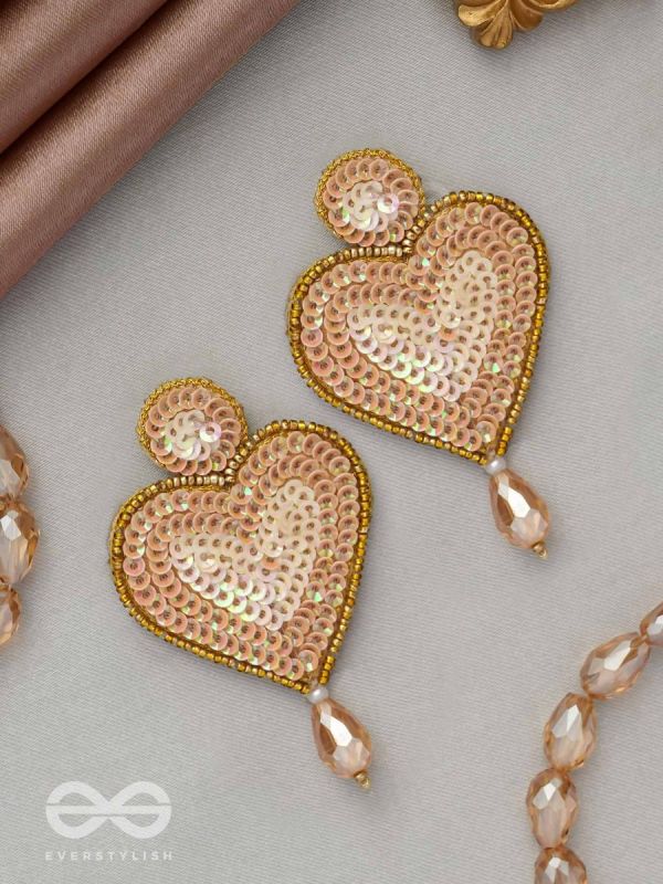 Girika- The Golden Heart- Sequins, Glass Drops & Beads Embroidered Earrings