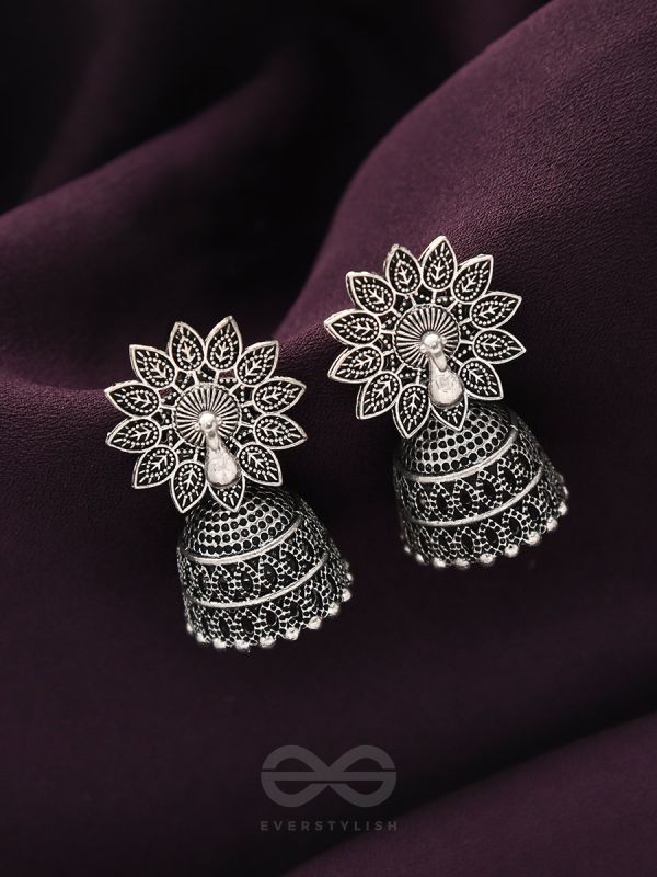 The White Peacock - Oxidised Jhumka Earrings