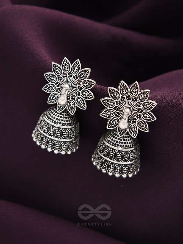 The White Peacock - Oxidised Jhumka Earrings