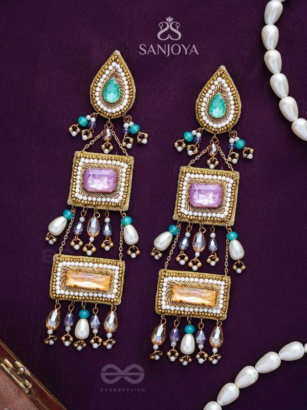 Vayuna- The Exquisite Temple- Stones, Pearls and Beads Embroidered Earrings