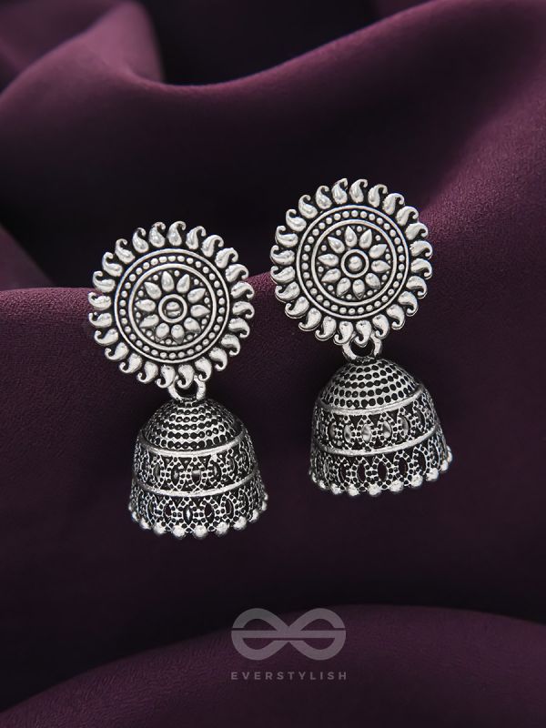 The Sheeny Sun- Oxidised Jhumka Earrings