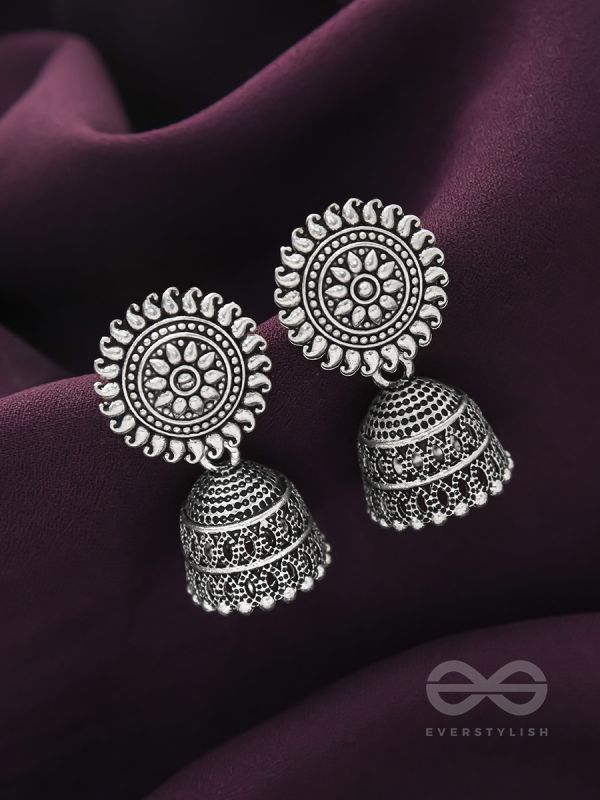 The Sheeny Sun- Oxidised Jhumka Earrings