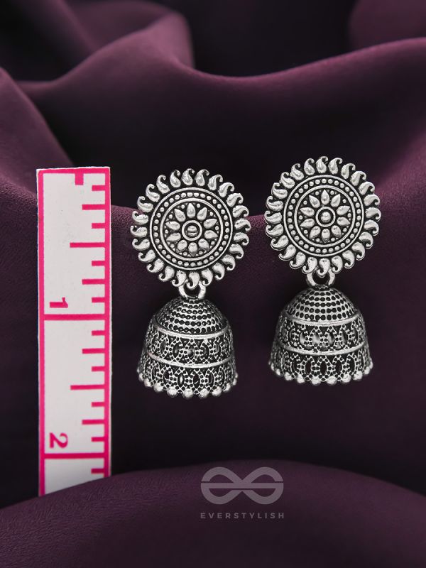 The Sheeny Sun- Oxidised Jhumka Earrings