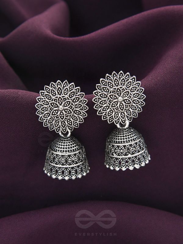 The Frozen Foliage- Oxidised Jhumka Earrings