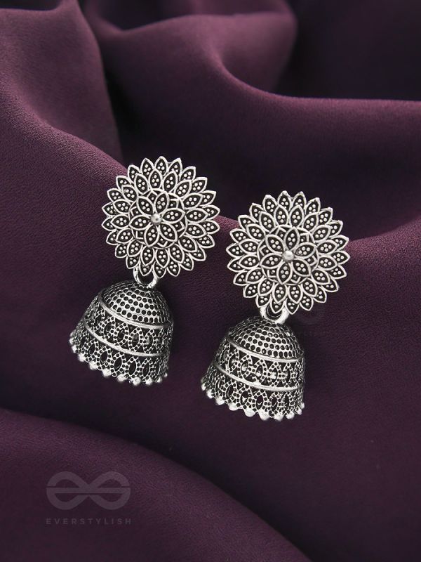 The Frozen Foliage- Oxidised Jhumka Earrings