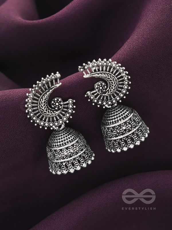 The Sterling Shell- Oxidised Jhumka Earrings