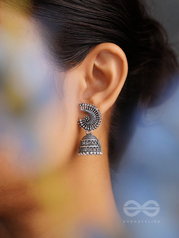 The Sterling Shell- Oxidised Jhumka Earrings
