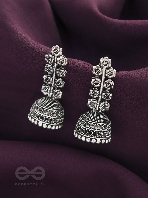 The Flower Branch- Oxidised Jhumka Earrings