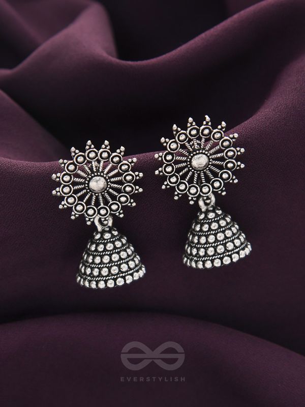 The Silver Sunbeams- Oxidised Jhumka Earrings