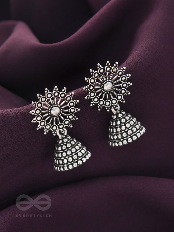 The Silver Sunbeams- Oxidised Jhumka Earrings