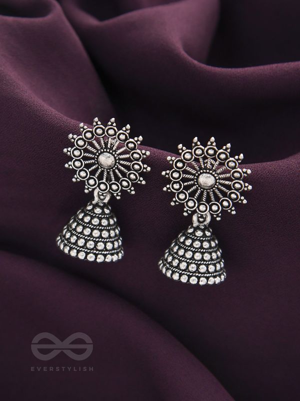 The Silver Sunbeams- Oxidised Jhumka Earrings