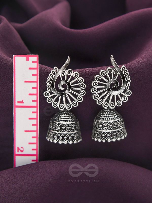 The Peacock Crown- Oxidised Jhumka Earrings