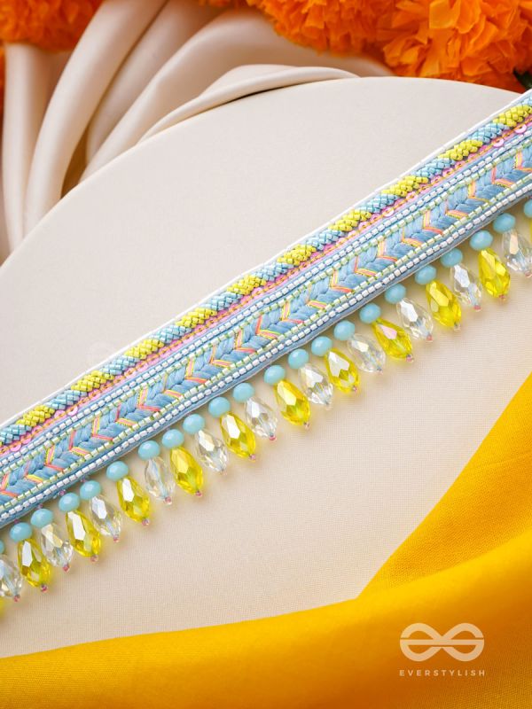 Kelih - Garden Of Sky - Resham, Cutdana And Glass Drops Hand Embroidered Choker Neckpiece