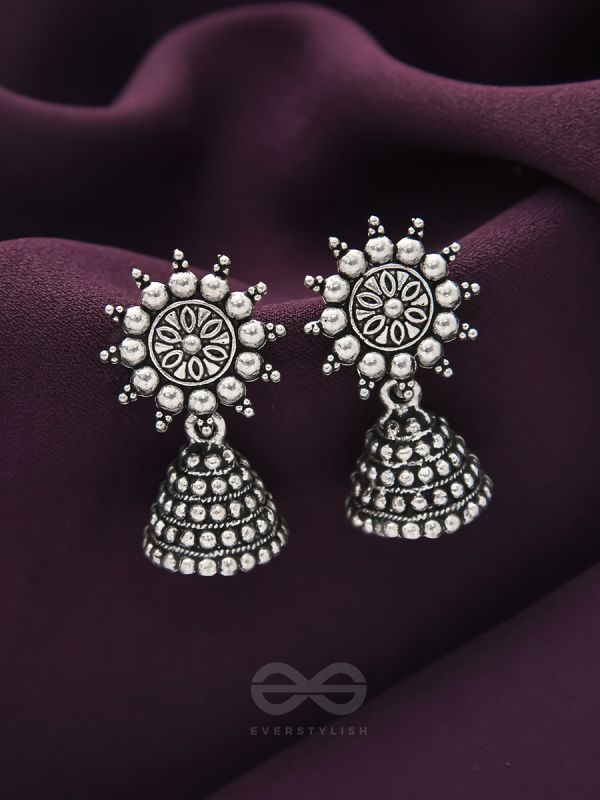 The Pearly Sun- Oxidised Jhumka Earrings