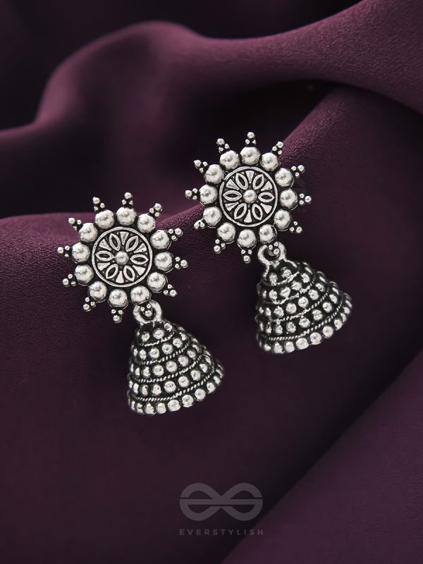 The Pearly Sun- Oxidised Jhumka Earrings