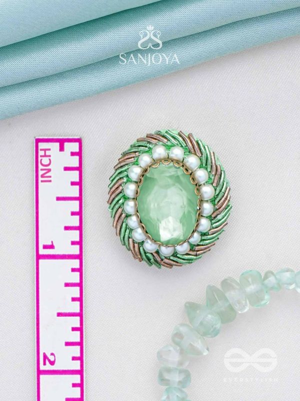 Hariparna - The Green Gem - Beads And Stones Hand Embroidered Earrings