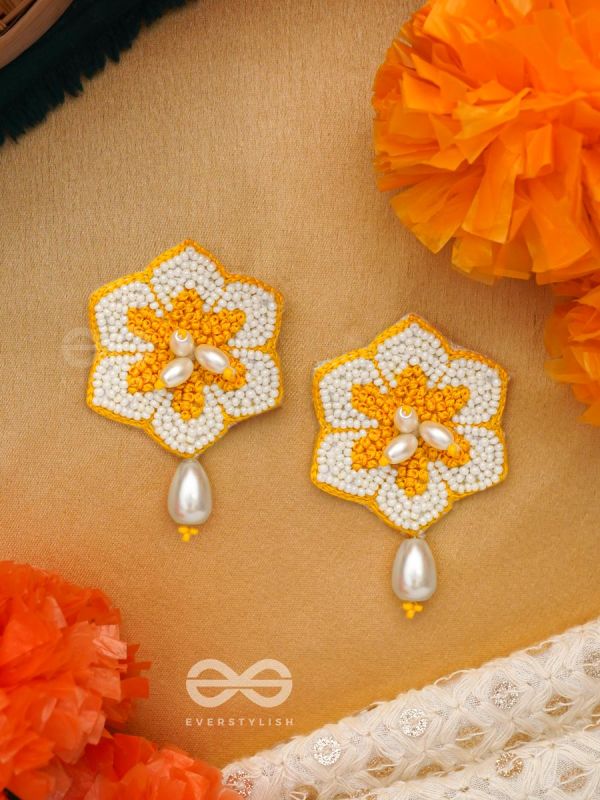 Elaana- The Charming Marigold- Pearls and Resham Embroidered Earrings