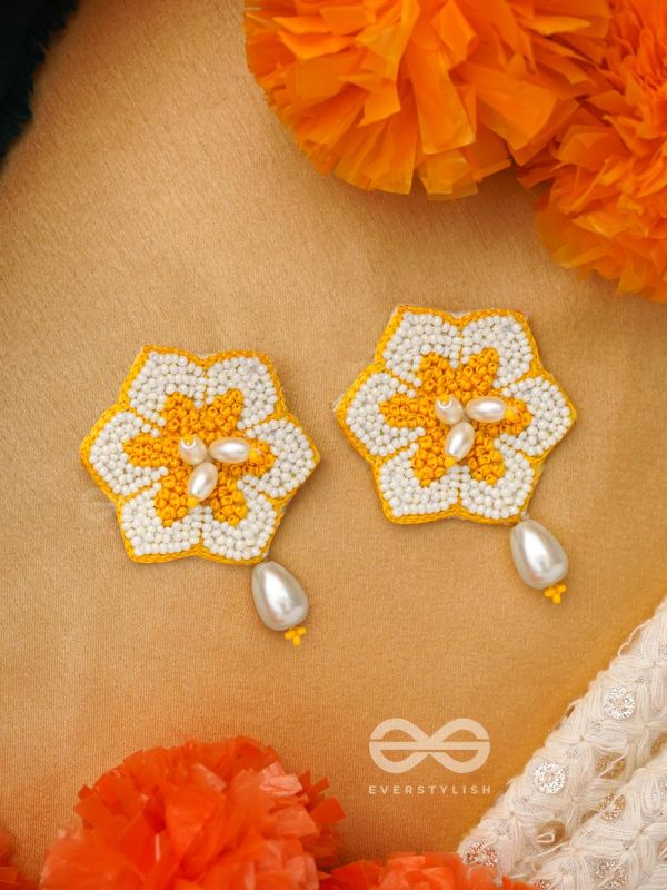 Elaana- The Charming Marigold- Pearls and Resham Embroidered Earrings
