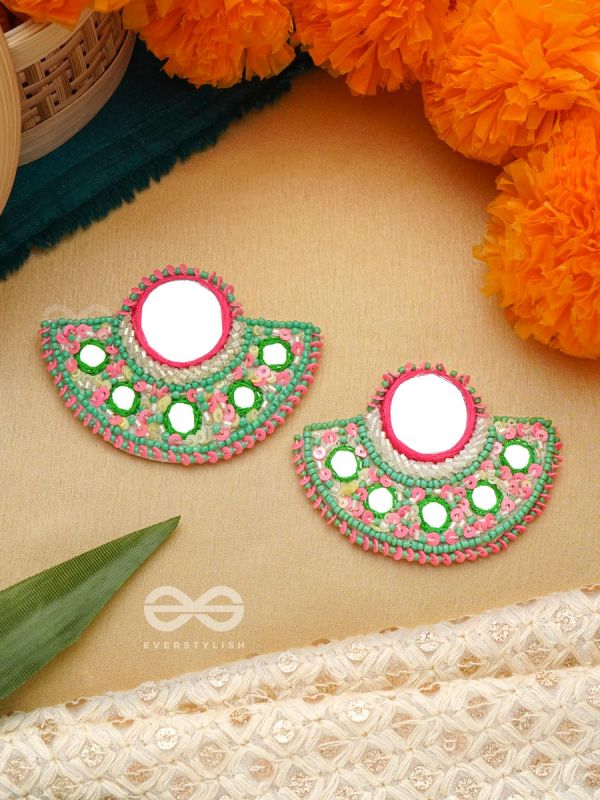 Svastamita- The Beautiful Sunset- Mirror and Resham Embroidered Earrings