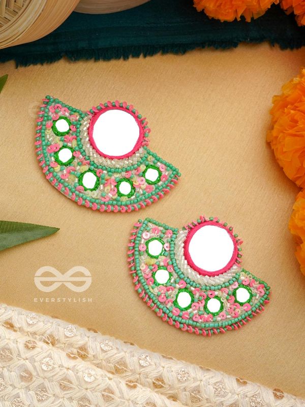 Svastamita- The Beautiful Sunset- Mirror and Resham Embroidered Earrings
