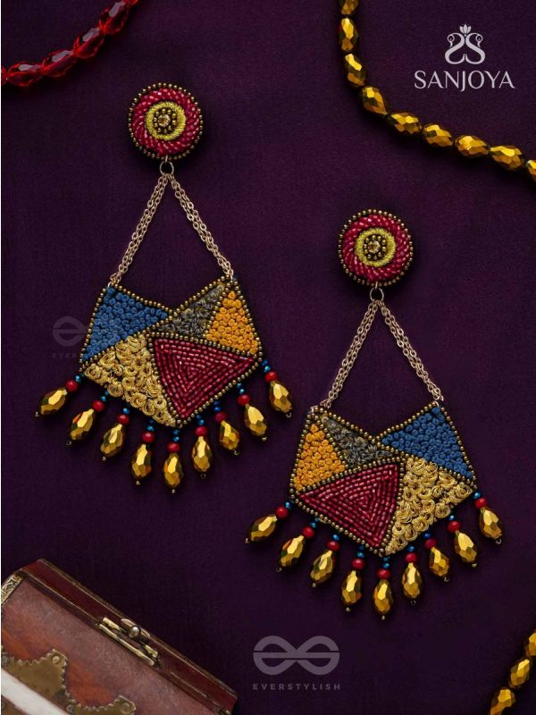 Dyuvan- The Colorful Paradise- Resham and Glass Beads Embroidered Earrings