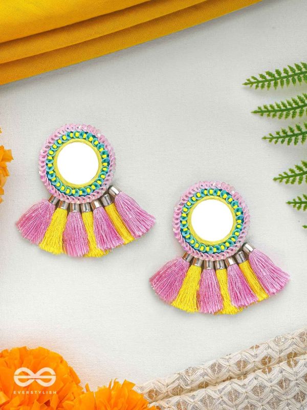 Aatapa - The Warm Sunrays - Mirror, Resham And Sequins Hand Embroidered Earrings