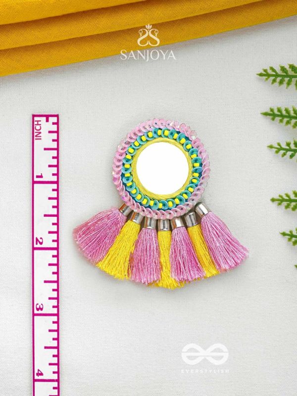 Aatapa - The Warm Sunrays - Mirror, Resham And Sequins Hand Embroidered Earrings