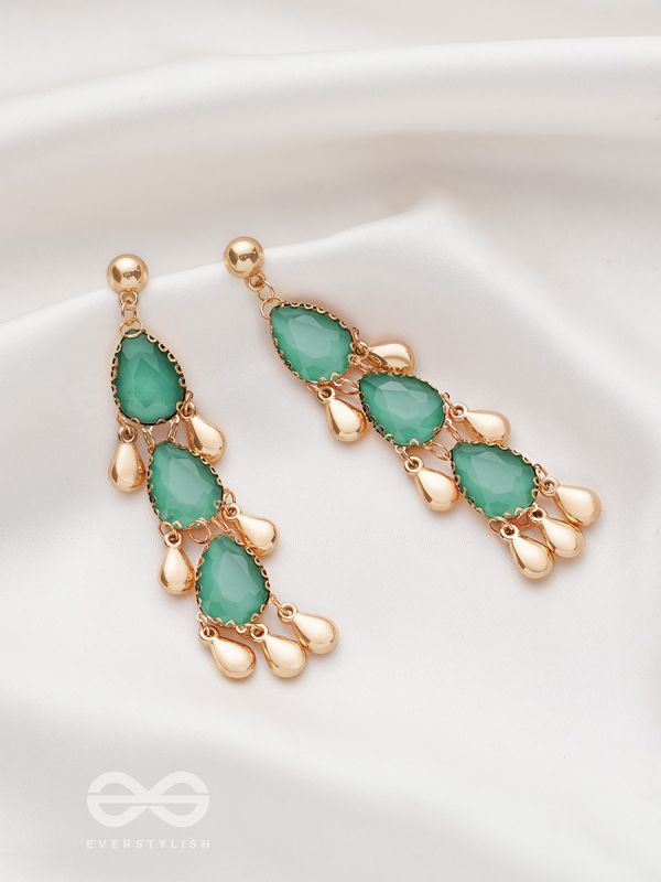 The Emerald Elegance- Golden Embellished Earrings