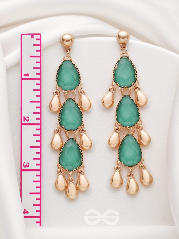 The Emerald Elegance- Golden Embellished Earrings