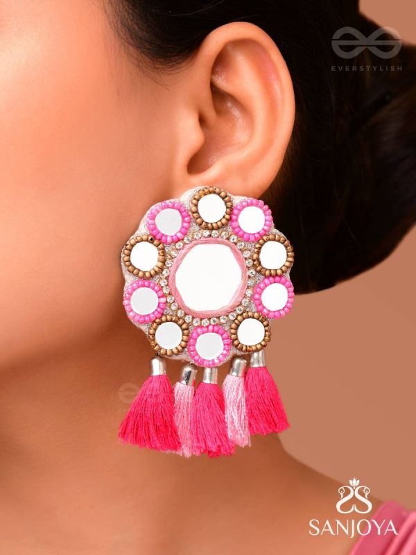 Khavari- The Dewdrops- Mirror and Resham Embroidered Earrings