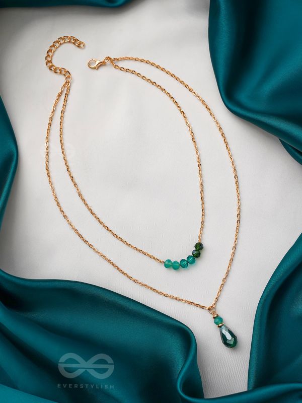 The Sea Of Emeralds- Golden Embellished Necklace With Anti-Tarnish Coating