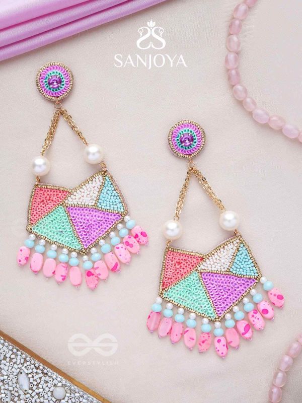 Ashmant - The Vibrant Meadow - Cutdana, Beads And Sequins Hand Embroidered Earrings