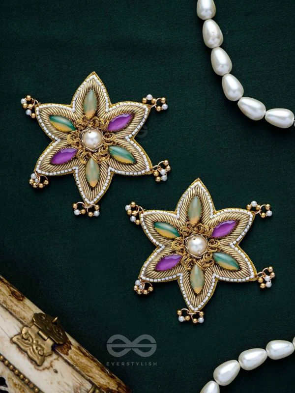 Kuvalya- The Colorful Bloom- Pearls and Stones Embroidered Earrings