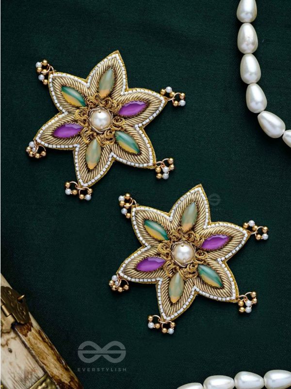 Kuvalya- The Colorful Bloom- Pearls and Stones Embroidered Earrings