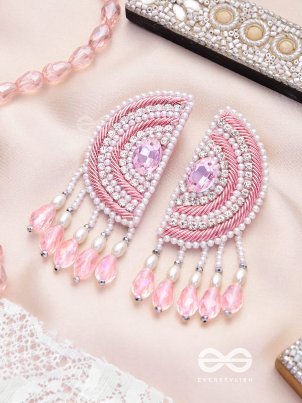 Suvana- The Pink Moon- Pearls and Stones Embroidered Earrings