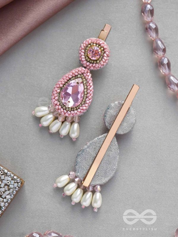 Aarakta- The Pink Beauty- Pearls and Stones Embroidered Hair Clips