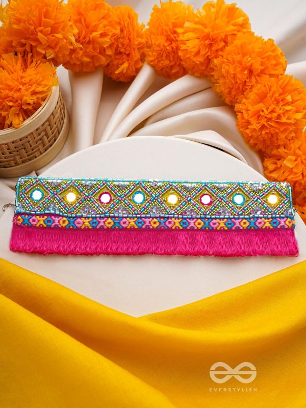 Nirmoka- The Pink Sky- Mirrors, Resham and Lace Embroidered Choker Necklace