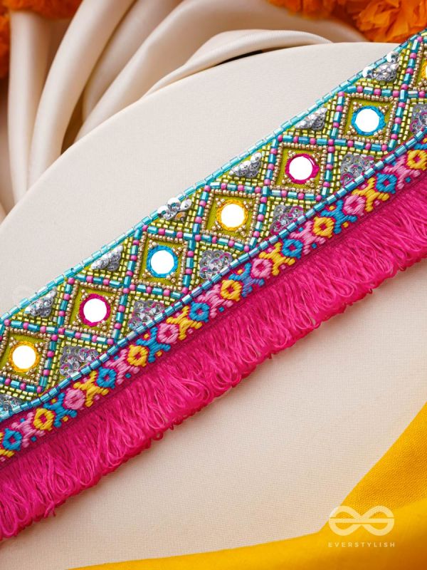 Nirmoka- The Pink Sky- Mirrors, Resham and Lace Embroidered Choker Necklace