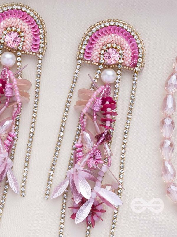 Saraṇyu-The Splendid Spring - Stones and Sequins Embroidered Statement Earrings
