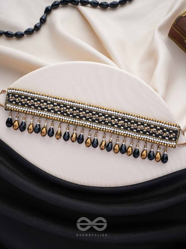Nishakanta - The Beloved Of Night - Beads And Glass Drops Hand Embroidered Choker Neckpiece