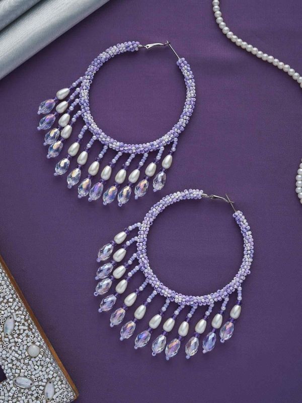 Paridhaav- The Circular Stream- Pearls and Glass Beads Embroidered Hoop Earrings