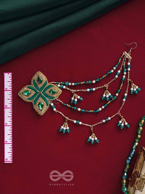 Vapraa - The Spring Garden - Beads, Stones And Resham Hand Embroidered Chain Earrings