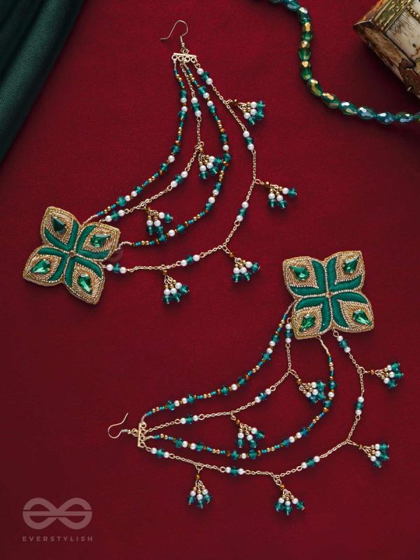 Vapraa - The Spring Garden - Beads, Stones And Resham Hand Embroidered Chain Earrings