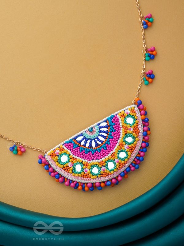 Aatapya - The Bright Sunshine - Mirrors, Resham And Beads Hand Embroidered Neckpiece